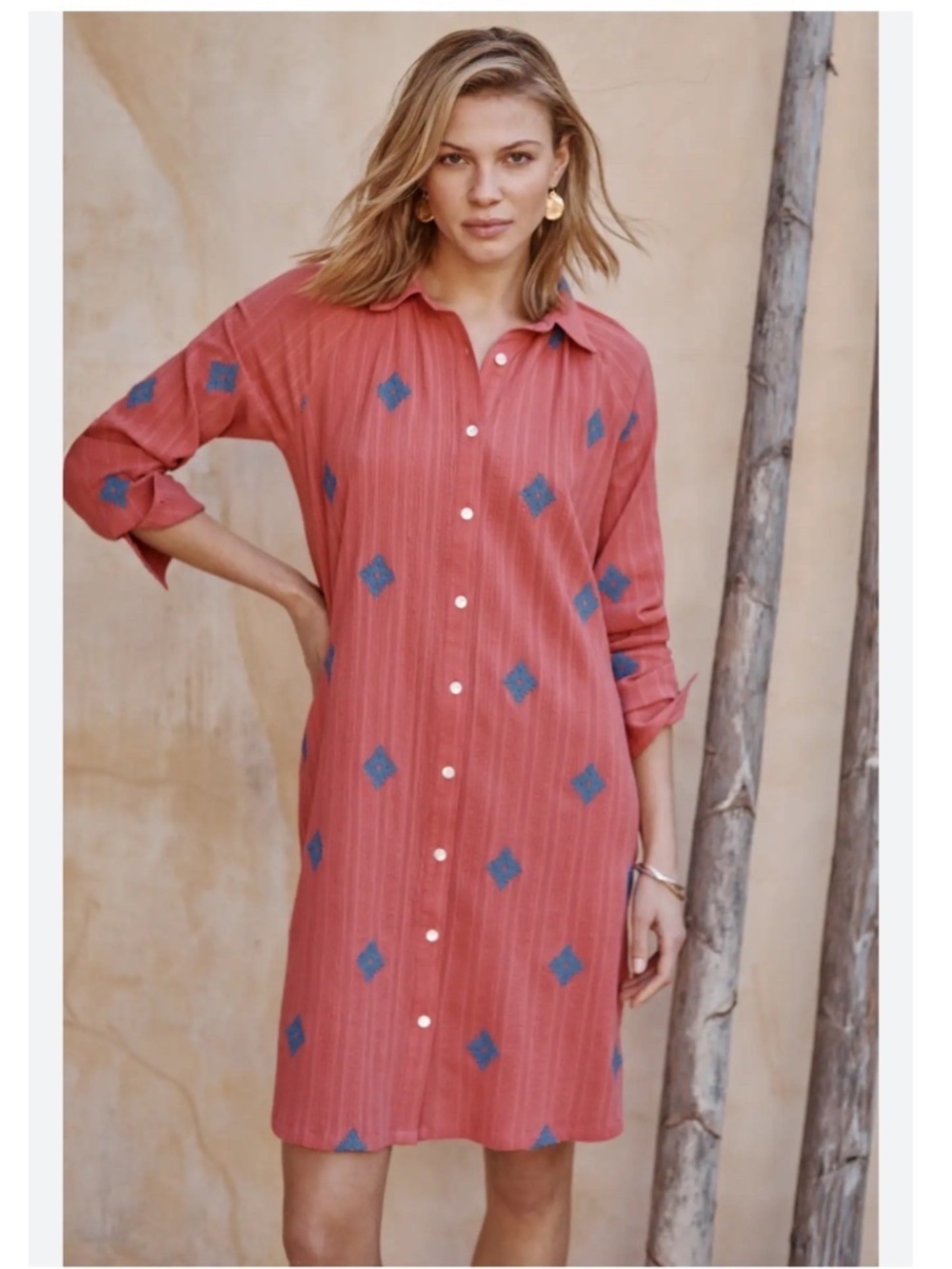 J. Jill Pure Jill Embroidered Shirtdress Size 3X in Coral Reef, Blue Lake